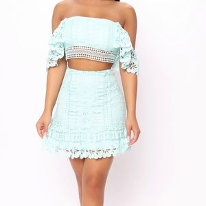 Mint color crochet skirt set